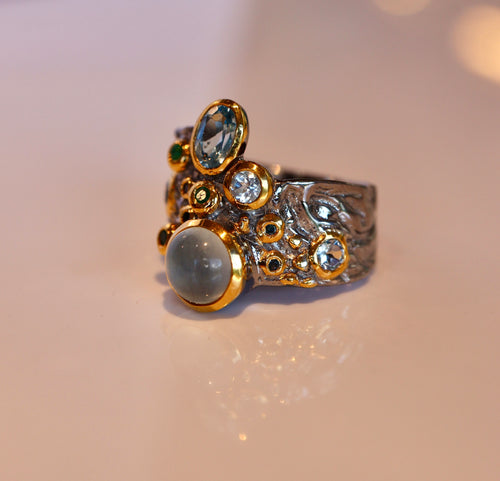 Aquamarine, Topaz, Emerald & Sapphire Ring