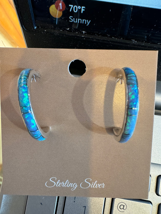 Blue Opal Medium Half Hoops