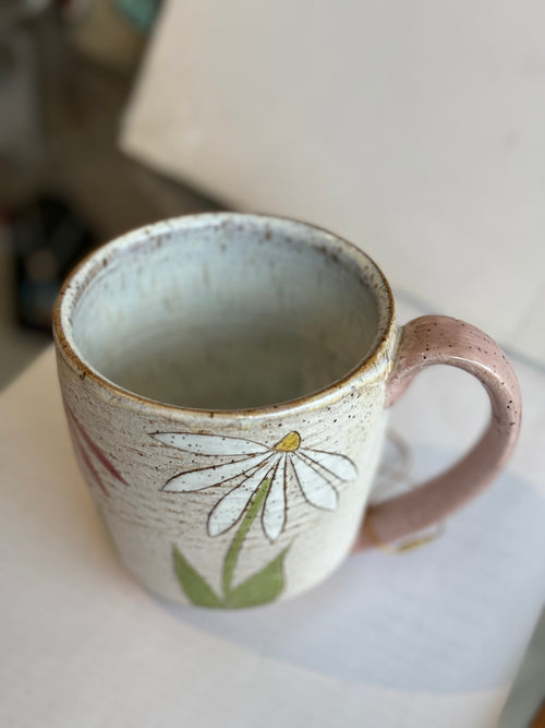 Pink & White Flower Handmade Ceramic Mug