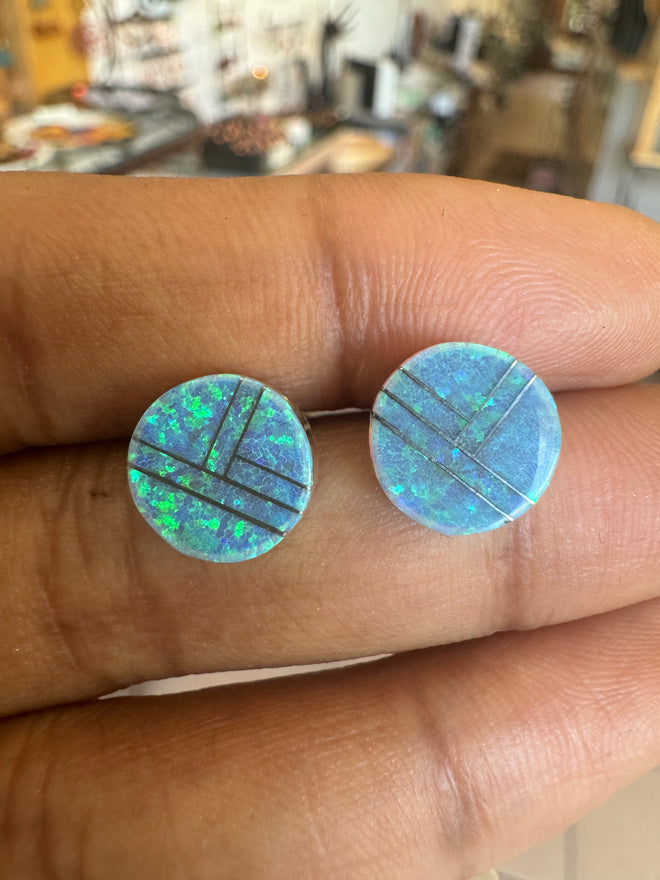 Blue Opal Post Earrings