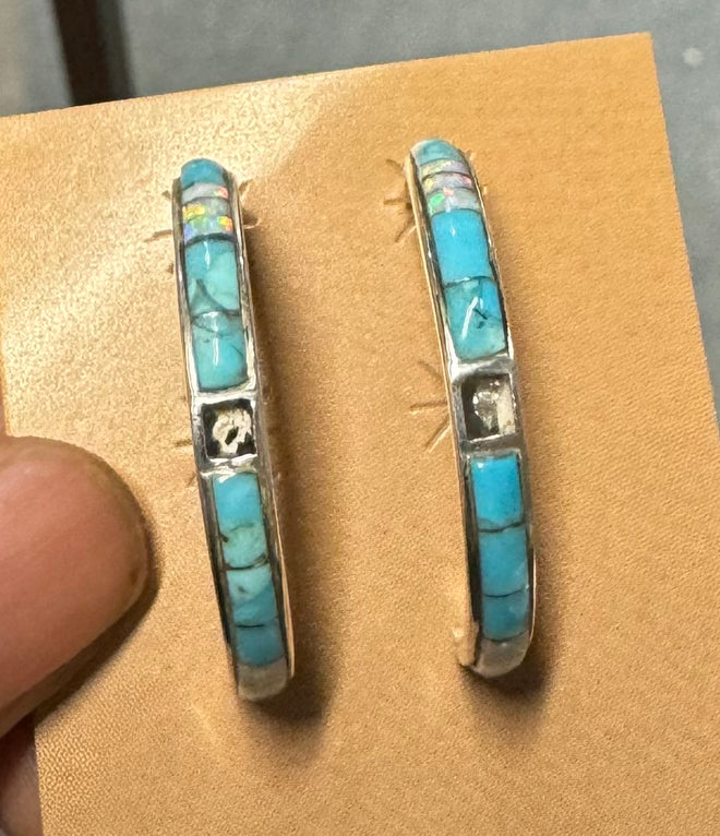 Large Turquoise & Opal Half Hoops