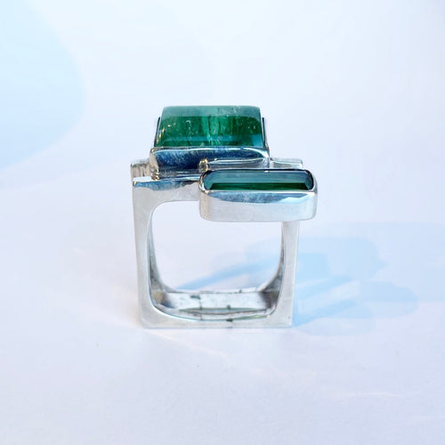 Square Green Tourmaline Ring