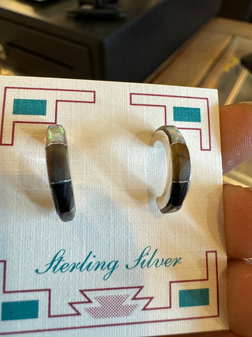 Jasper, Black Jade & Opal Half Hoops