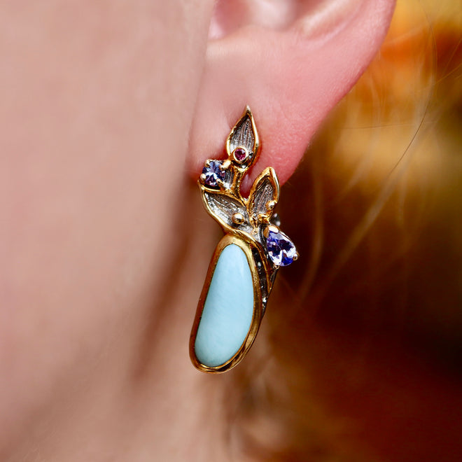 Larimar, Tanzanite & Sapphire Earrings