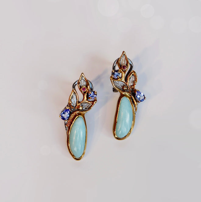 Larimar, Tanzanite & Sapphire Earrings