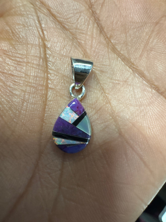 Sugilite, Black Jade, Mother of Pearl & Opal Pear Shape Pendent