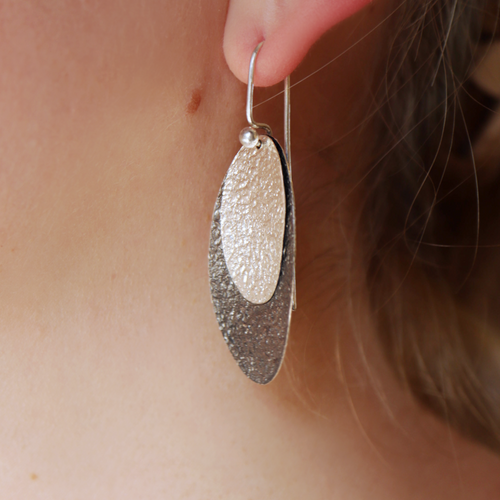 Double Oval Disc Earrings - Sterling Silver and Oxidized Back