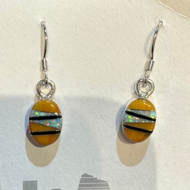 Tiger's Eye Jasper, Opal & Jade Oval Earrings