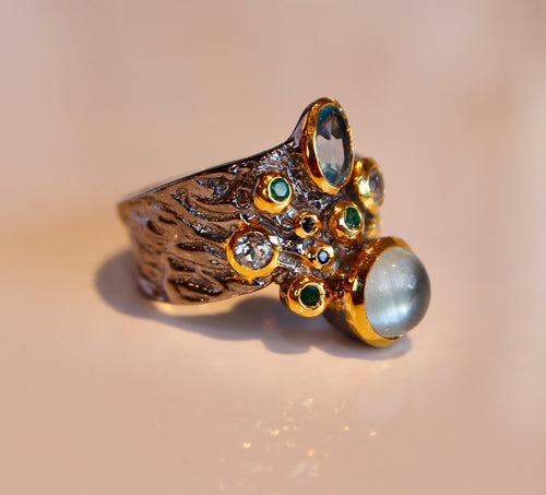 Aquamarine, Topaz, Emerald & Sapphire Ring