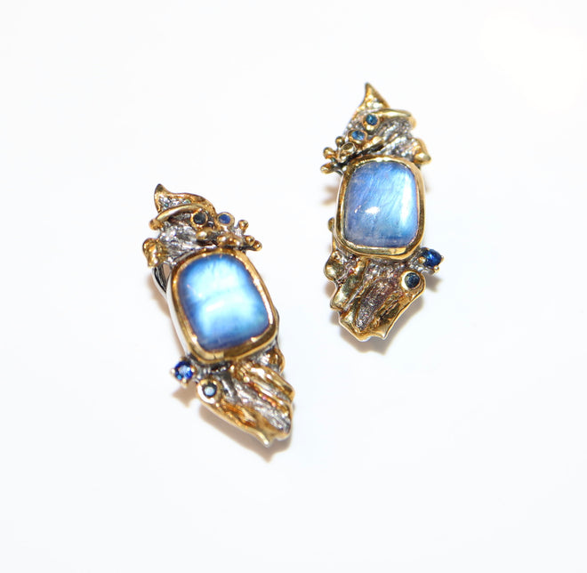 Spectrolite & Sapphire Post Earrings