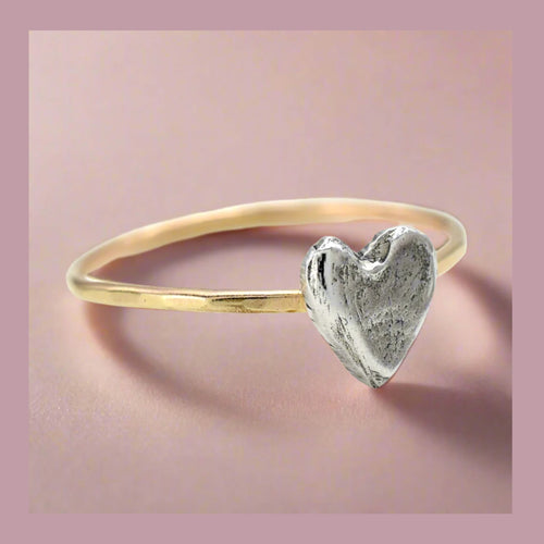 Dainty Silver + Gold Heart Ring