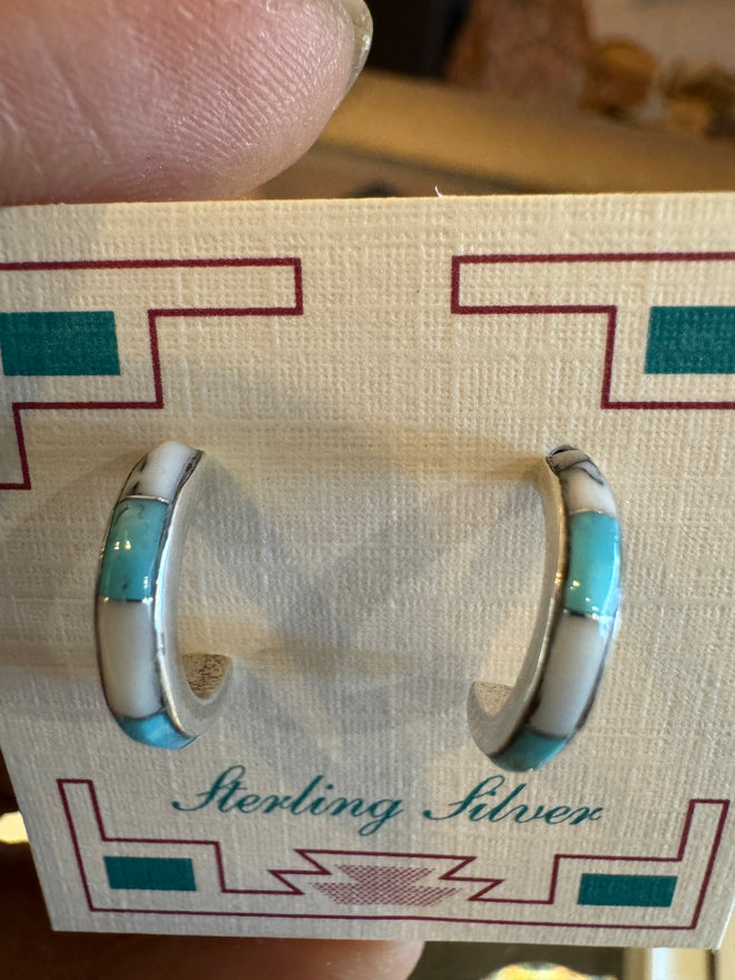 Turquoise & Buffalo Turquoise Small Half Hoops