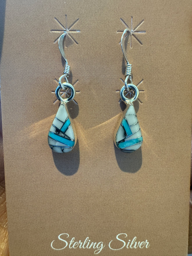 Small Pear Shape Turquoise & White Buffalo Earrings