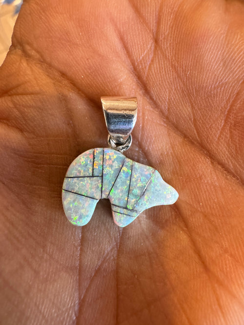 Double Sided Turquoise & Opal Bear Pendent