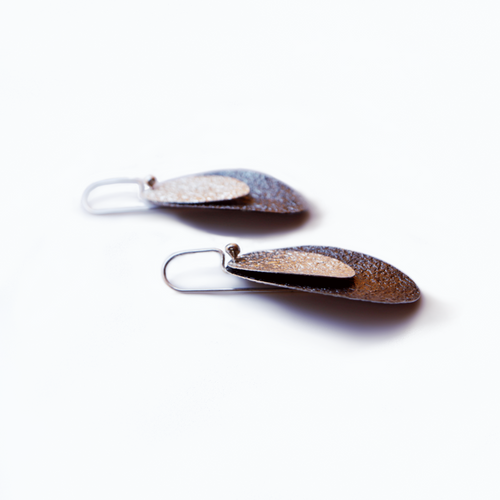 Double Oval Disc Earrings - Sterling Silver and Oxidized Back