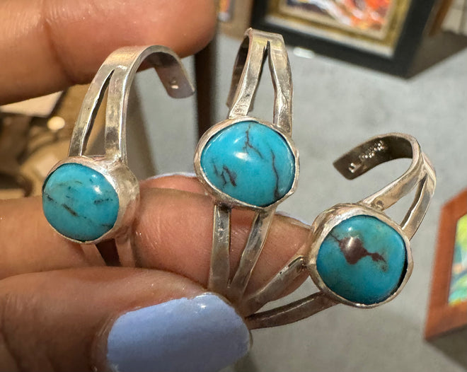 Navajo made sterling silver turquoise baby cuff