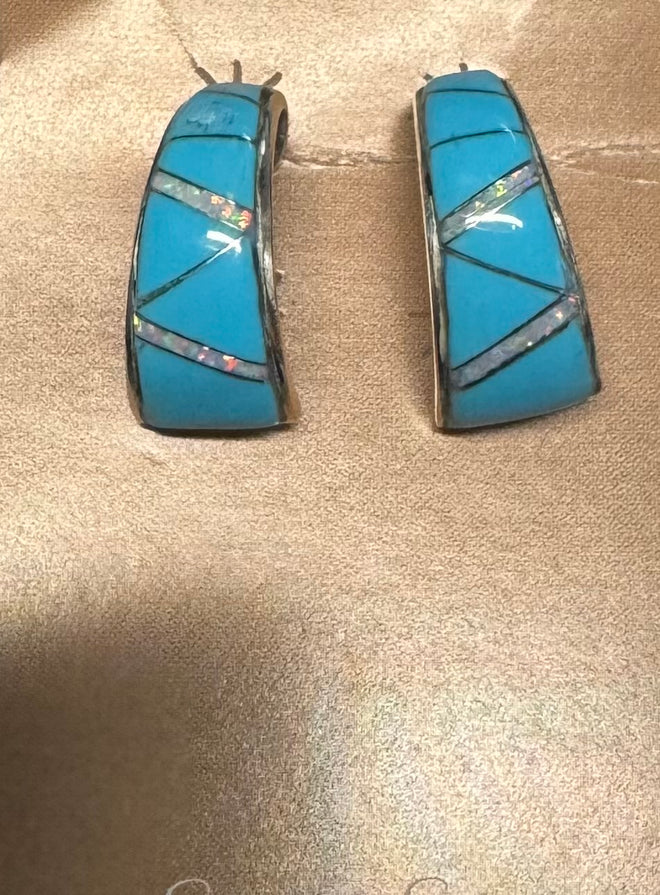 Half Hoops Turquoise and Opal Earrings