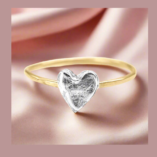 Dainty Silver + Gold Heart Ring