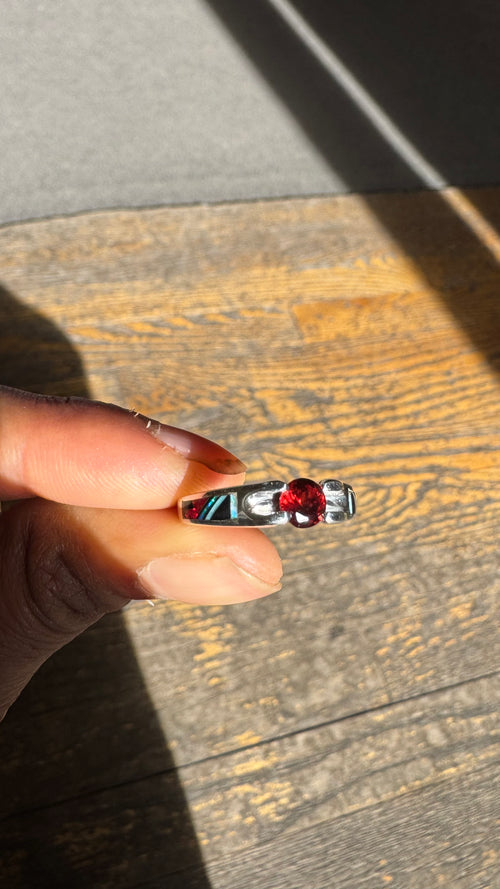 Garnet, Black Jade & Opal Inlayed Ring