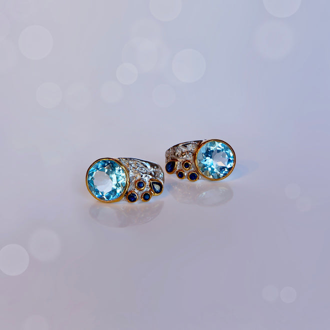 Blue Topaz & Sapphires Post Earrings