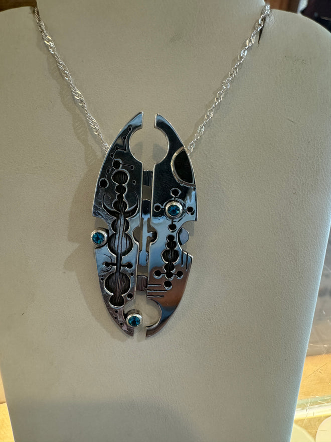 Hand Carved Blue Topaz Necklace