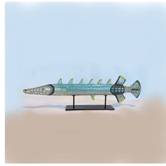 Ceramic Trumpet Fish on Stand (Blue)