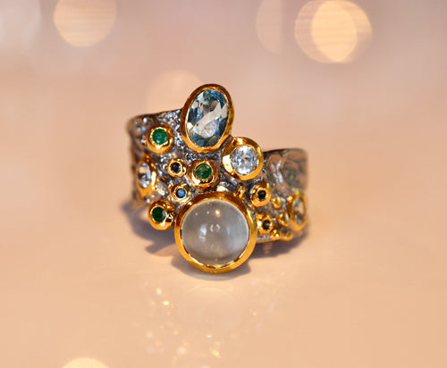 Aquamarine, Topaz, Emerald & Sapphire Ring