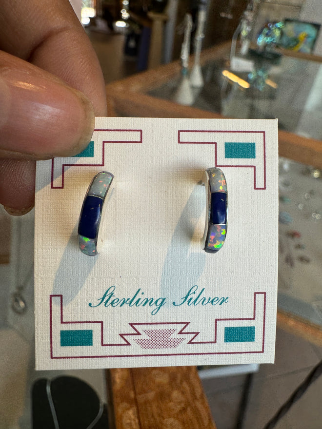 Lapis & Opal Small Half Hoops Earrings