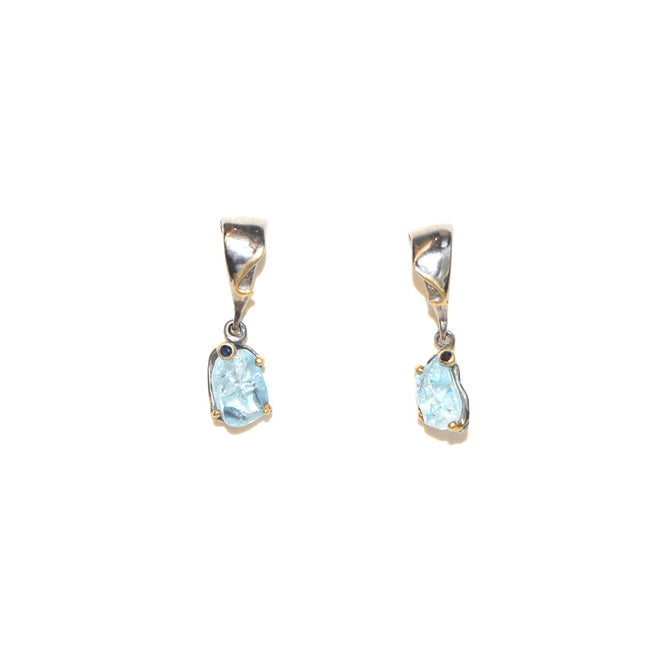 Rough Aquamarine & Sapphire Drop Earrings