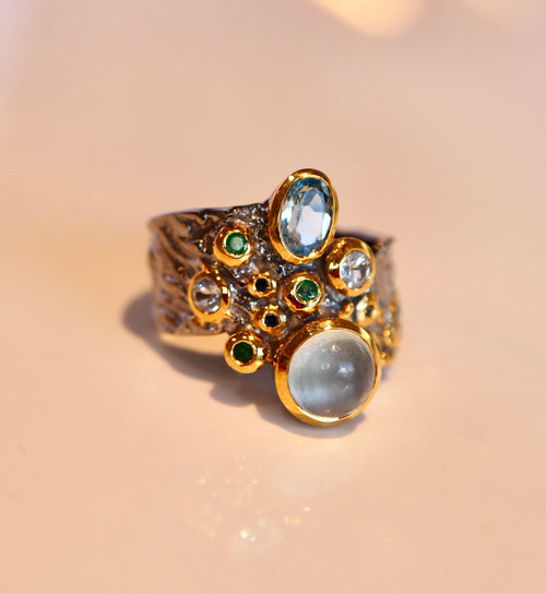 Aquamarine, Topaz, Emerald & Sapphire Ring