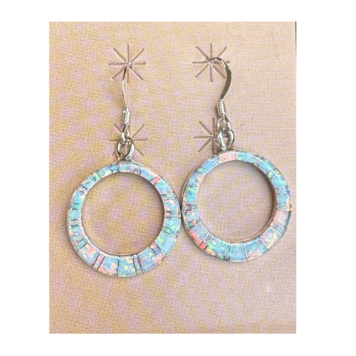 0.7" Circle White Opal Dangle Earrings