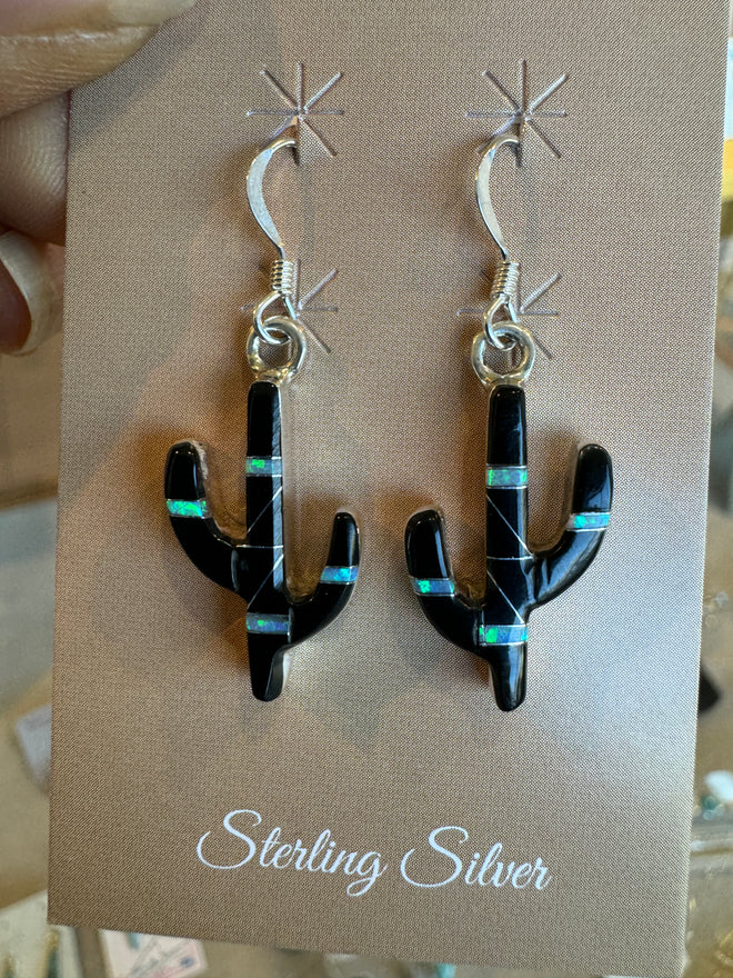 Black Jade & Opal Cactus Earrings