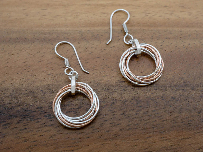 Silver and Copper Multi-Rings Earring on Hook