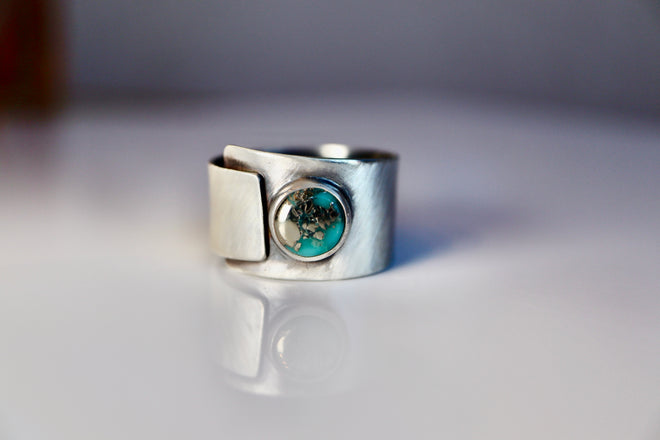 Turquoise Silver Ring Band wide