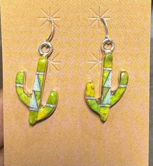 Gaspeite & opal Cactus Earrings