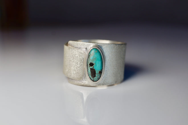 Sterling Silver Turquoise wide Ring Band