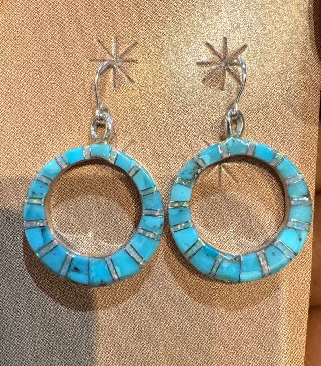 Turquoise & Opal 0.7" Circle Dangle Earrings