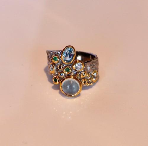 Aquamarine, Topaz, Emerald & Sapphire Ring