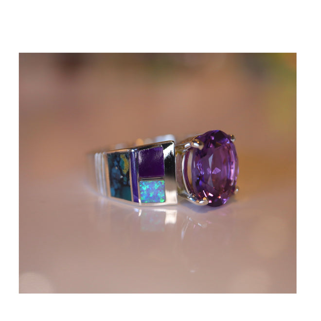 Amethyst, Sugilite & Opal Ring