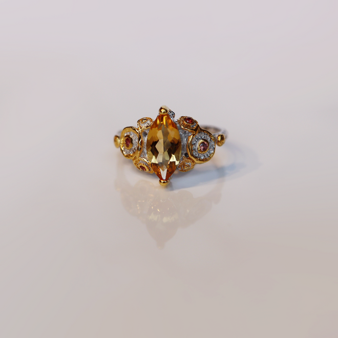 Marquise Cut Citrine and Yellow Sapphire Floral Ring