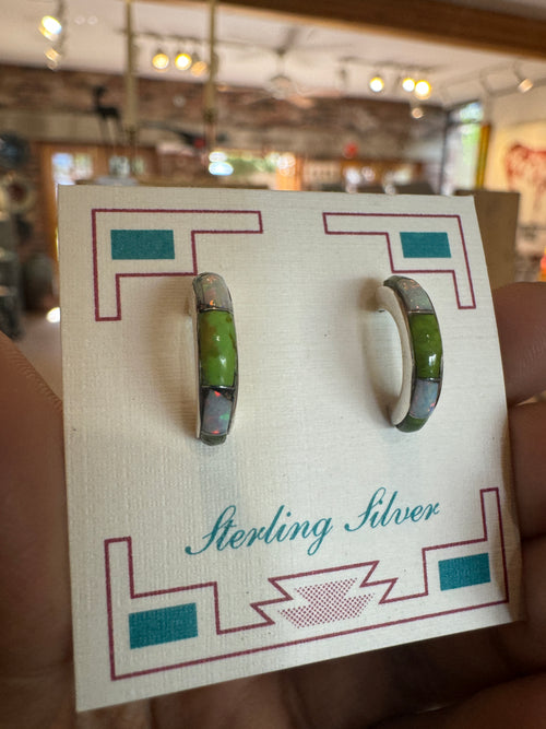 Gaspeite & Opal Small Half Hoops Earrings