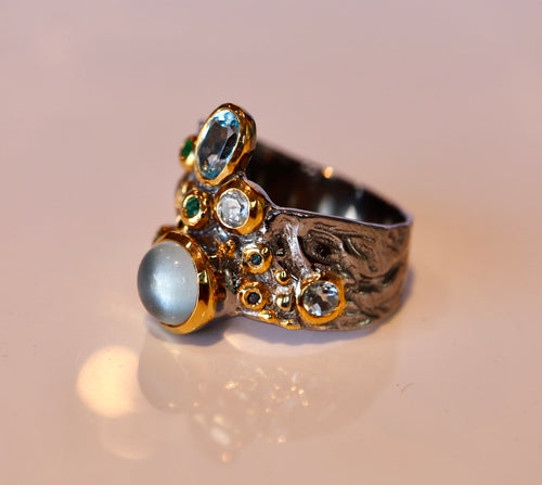 Aquamarine, Topaz, Emerald & Sapphire Ring