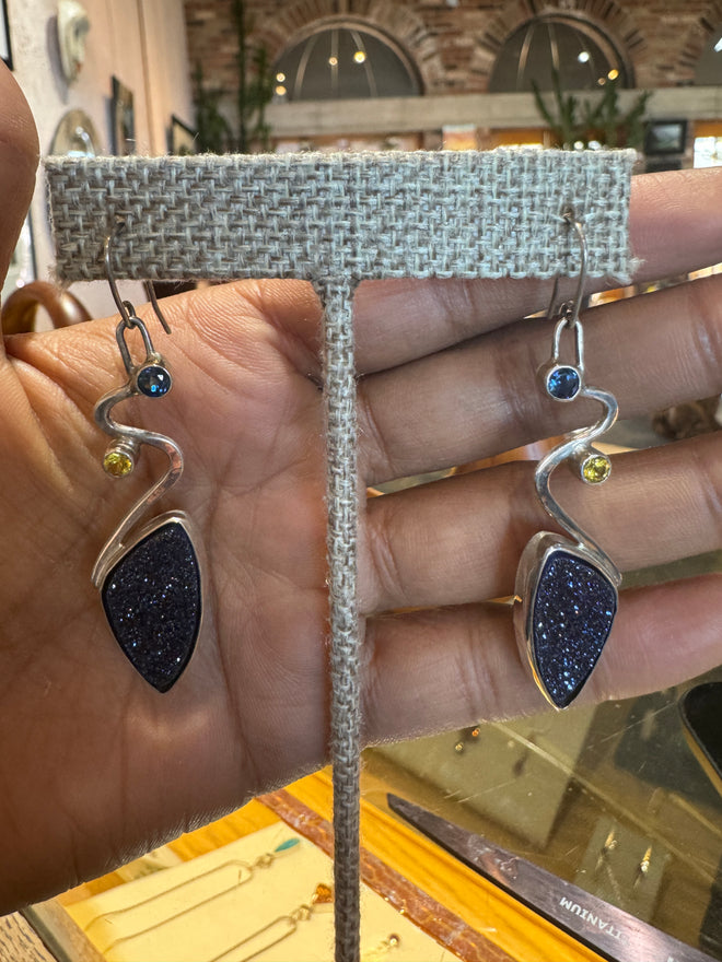 TITANIUM DRUZY/YELLOW AND BLUE SAPPHIRE earrings