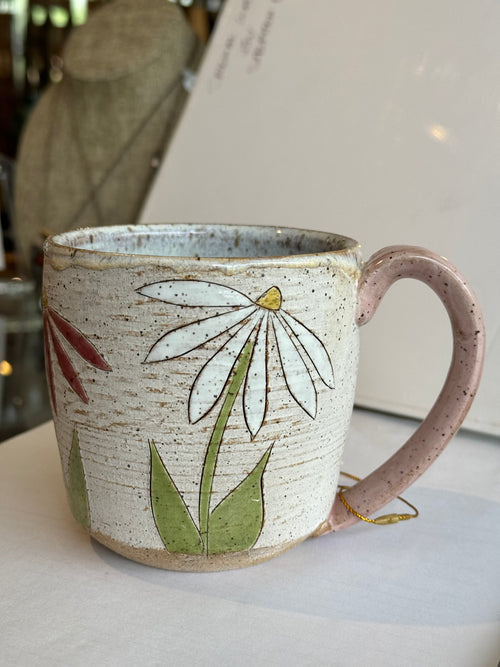 Pink & White Flower Handmade Ceramic Mug