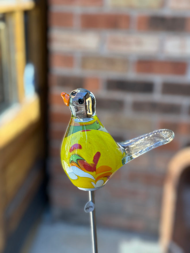 Handblown Glass Chickadee Garden Stick