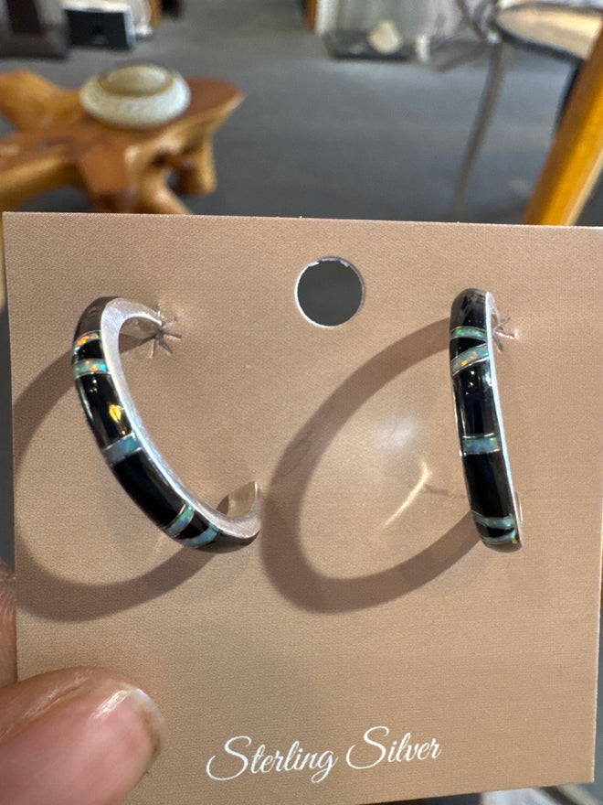 Black Jade & Opal Medium Half Hoops