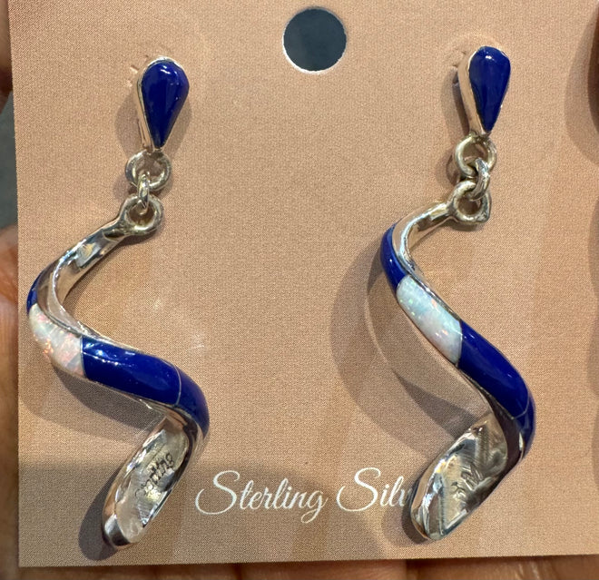 Spiral Lapis & Opal Earrings