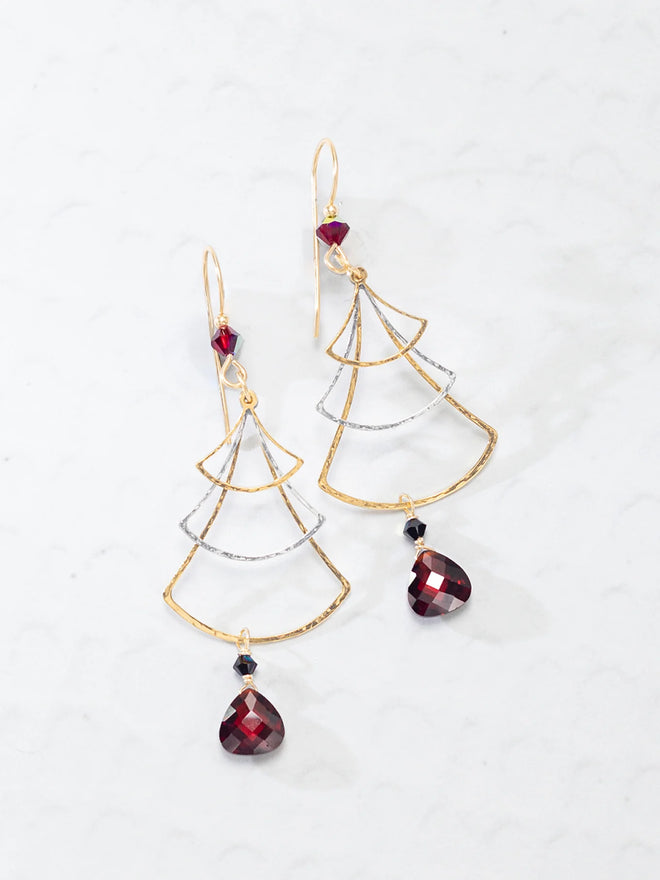 Tree Earrings with Red Crystals