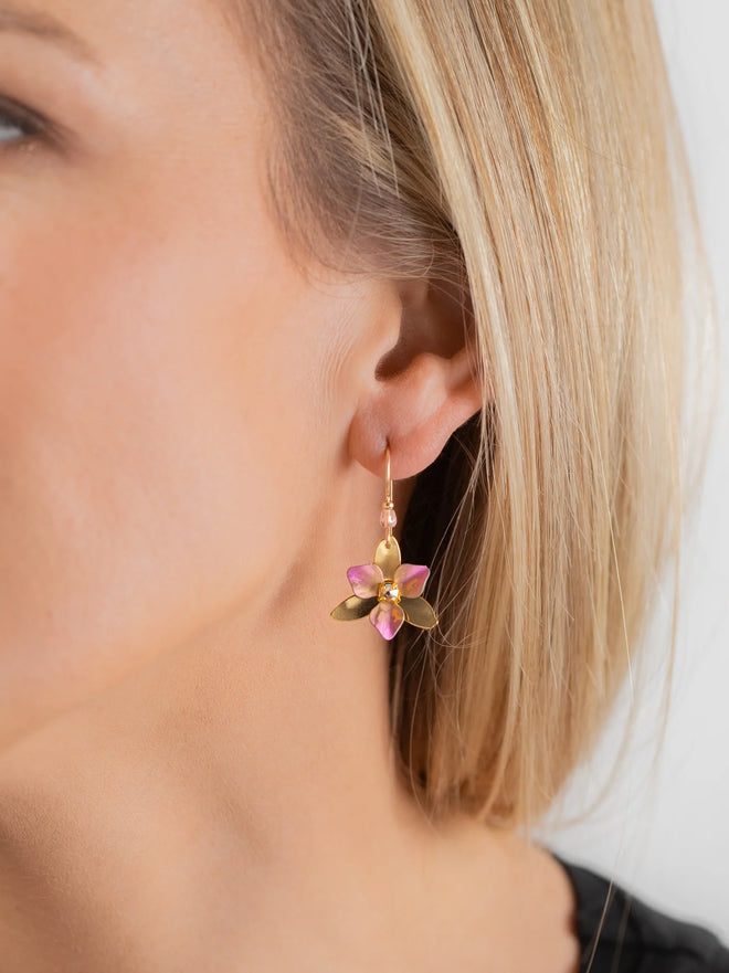 Pink Flower Drop Earrings